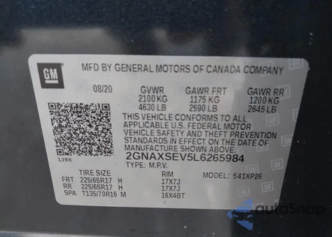 2020 Chevrolet Equinox Awd Ls from USA, damaged, VIN 2GNAXSEV5L6265984